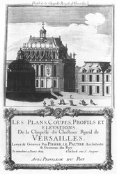 A capela real, ilustração de &39;planos, copos, perfis e elevações da capela do castelo real de Versalhes&39;